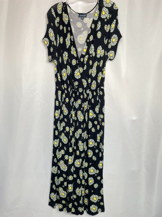 Modcloth Dresses & Skirts - ModCloth Black Daisy Floral Midi Dress Mod Retro Twee 90's with Pockets 1X